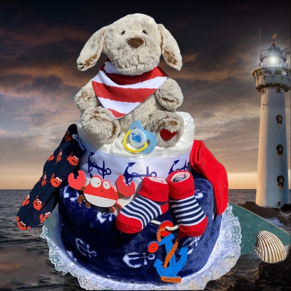 Nautical Diaper Cake, Puppy Cake